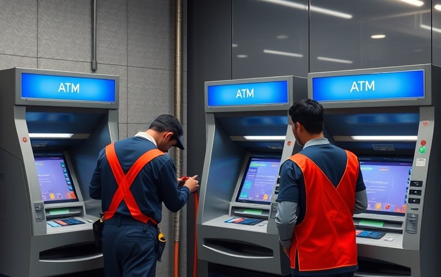 ATMの保守作業を行う技術者